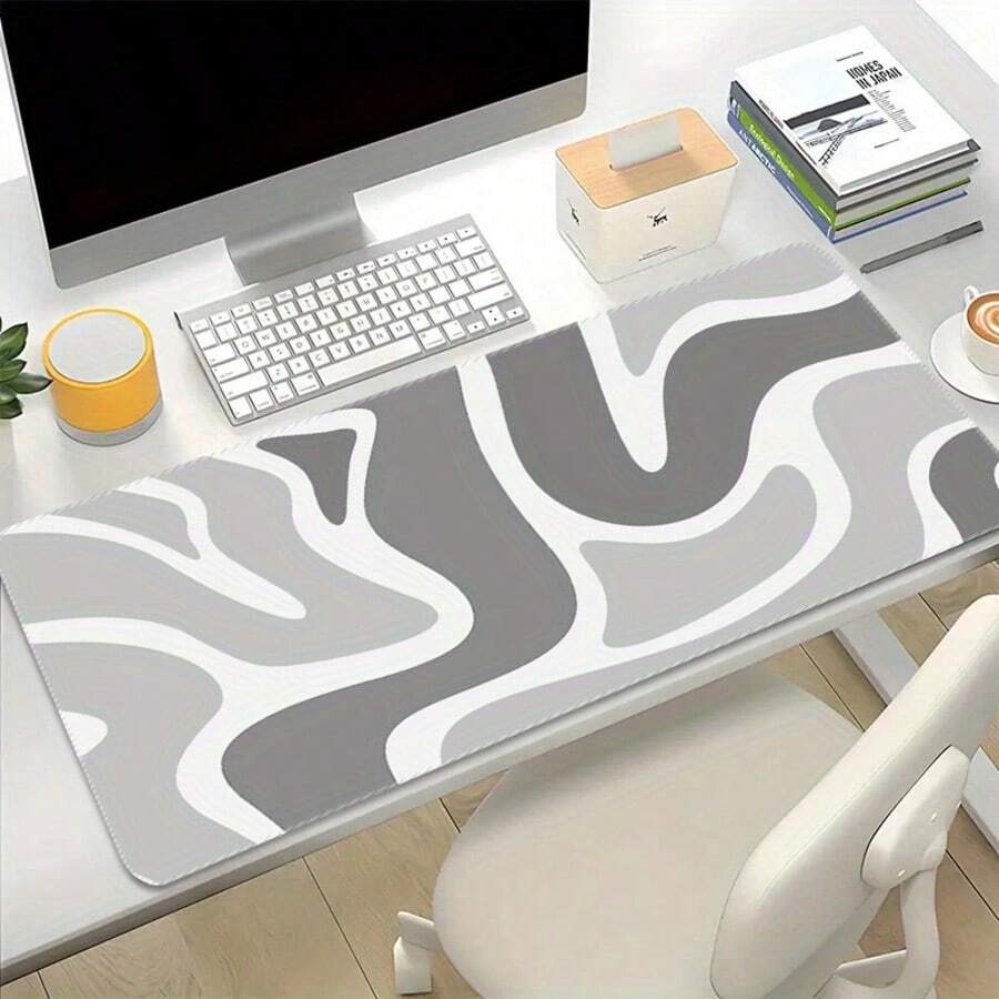 Large Gaming Mouse Pad (Multiple Sizes) - Non-Slip Rubber Base | Extended Keyboard & Mouse Desk Mat | Stylish Grey & White Abstract Design | Ideal For Work, Gaming, Office, And Home Use - Mouse Pad - View 1