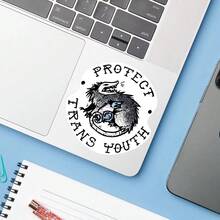 1PC Protect Trans Youth Vinyl Sticker, Cute Opossum Quote Decal With Soft Pastel Illustration And Supportive Message, Waterproof Decorative Sticker For Laptop, Water Bottle, Notebook, Journal, Phone Case And Tumbler Decor - S2158 - View 1