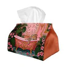1pc French Retro Floral Fabric Tissue Box Cover, Waterproof Dustproof Durable Foldable Tissue Paper Holder, Soft Cream Farmhouse Style Napkin Box, Suitable For Multiple Scenes Home Decor - Multicolor - View 7