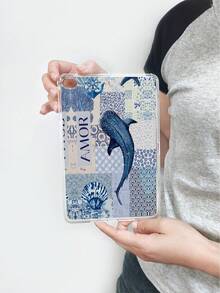 1个海岸航海风蓝鲸图案拼接透明保护套，复古海洋贝壳波浪瓷器花卉全覆盖防摔保护套，轻薄贴合，兼容iPad，适合母亲节、情人节、友谊日、生日、暑假、返校礼物、日常使用 - 無色 - 查看 39
