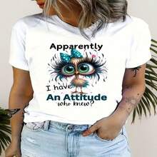 Camiseta casual para mujer - "Obviamente soy muy individualista" - Llamativo estampado de gallo, combinado con un lazo turquesa y un diseño salpicado, cuello redondo suave y elástico, apta para todas las estaciones, lavable a máquina, divertida, elasticidad media, tallas S-XXXL - Blanco - Ver 1