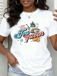 Camiseta Under The Radar Tea Queen con diseño de tetera y taza para mujer, top casual de verano, camiseta gráfica divertida para amantes del té, idea de regalo de cumpleaños - Estilo vintage urbano, unisex, de algodón suelto, manga corta, cuello redondo. - Blanco - Ver 7