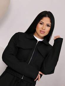 Bomber Jacket In Wool Fabric With Zipper Closure, Perfect For Winter, São João Festivities, Office, Evening, And Daytime Wear. Premium Fashion. - 黑色 - 查看 2