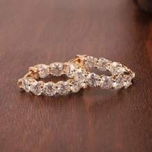 Women's Elegant Classic Versatile Full Zirconia Embellished Minimalist Elegant Daily Wear Hoop Earrings - Gold - View 2