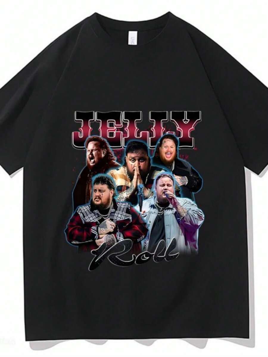 Women's Blouses Singer Jelly Roll Graphic Printing Tshirts Cotton Short Sleeve Tee-Shirts Hip Hop Clothes Fashion Casual Vintage Unisex T-Shirts - 黑色 - 查看 1