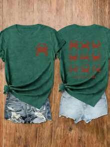 Women's "Don't Be Crabby" Short-Sleeved Crew Neck T-Shirt, Featuring A "I Might Be Laid Back But I Can Lean Forward" Print Design. Comfortable And Breathable, Stylish And Elegant, Machine Washable, Suitable For Everyday Casual Wear. - 綠色 - 查看 6