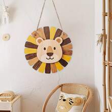 1pc Wooden Lion Head Decorative Hanging, Cartoon Double Layer Animal Wall Decor, Vintage Lion Head Wall Art, Bohemian Style Wooden Lion Decoration Suitable For Kitchen, Living Room, Bedroom, Outdoor Home Room Decor - Multicolor - View 3