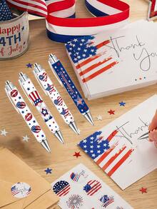 20pcs Independence Day Themed Writing Set, Including Patriotic Style Pen And Thank You Cards; Retractable Pen; Independence Day Party Favor Stationery Set; Black Ink Pens With Firework And Bow Patterns; Suitable For Holiday Notes And Daily Use; Classroom Rewards; Teacher Gifts; Independence Day Supplies (Assorted Styles Sent Randomly) - Independence Day Bow Ballpoint Pen Set - View 5