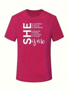 Printed Crew Neck T-Shirt In Plus Size - Hot Pink - View 2
