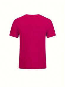 Printed Crew Neck T-Shirt In Plus Size - Hot Pink - View 3