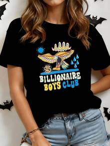 Colorful Bird Spreading Its Wings Among Blue Drops And A Symbol Of Prosperity That Conveys Freedom, Energy And Optimism. Women's T-Shirt With Modern And Cheerful Graphic Art - 黑色 - 查看 8