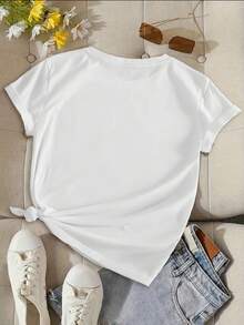 Women's Short-Sleeved Crew Neck T-Shirt, Minimalist Design With "I'm OK" Print And A Cartoon Shiba Inu Holding A Test Paper, Casual And Versatile Style, All-Season Activewear, Available In Sizes S-XXL. | Exquisite Design | Loose And Comfortable | Easy To Match | - 白色 - 查看 2