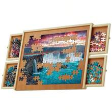 Wooden Jigsaw Puzzle Board Portable Puzzle Storage Table W 4-Slid Drawer 1000pcs - Brown - View 6