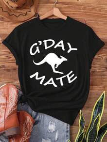 Camiseta Deportiva Casual para  con Diseño Gráfico de Canguro G'DAY MATE - Camiseta Elástica de Cuello Redondo, Lavable aáquina, Ajuste Cómodo y Apta para Todas las Estaciones, para Uso Diario y Actividades Informales. - Negro - Ver 1