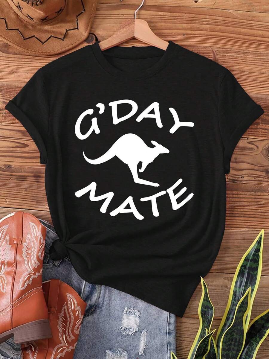 Camiseta Deportiva Casual para con Diseño Gráfico de Canguro G'DAY MATE - Camiseta Elástica de Cuello Redondo, Lavable aáquina, Ajuste Cómodo y Apta para Todas las Estaciones, para Uso Diario y Actividades Informales. - Negro - Ver 1