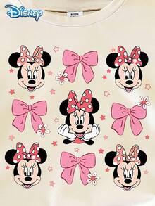 Disney 女嬰 Minnie Mouse 蝴蝶結印花圓領短袖 T 恤 + 白色短褲套裝，3 歲以下女童休閒 Coquette 風格服飾 - 米色 - 查看 5