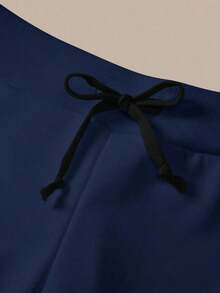 Pantalón de chándal de pierna ancha y cintura baja de unicolor de punto para mujer - azul real - Ver 8