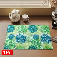1pc Fresh Blue & Green Chrysanthemum Pattern Absorbent Dish Drying Mat, Espresso Machine Countertop Absorbent Mat, Sink Drain Mat, Soft Faucet Absorbent Mat, Sink Cup Mat, Home & Kitchen, Bathroom Accessories - Multicolor - View 12