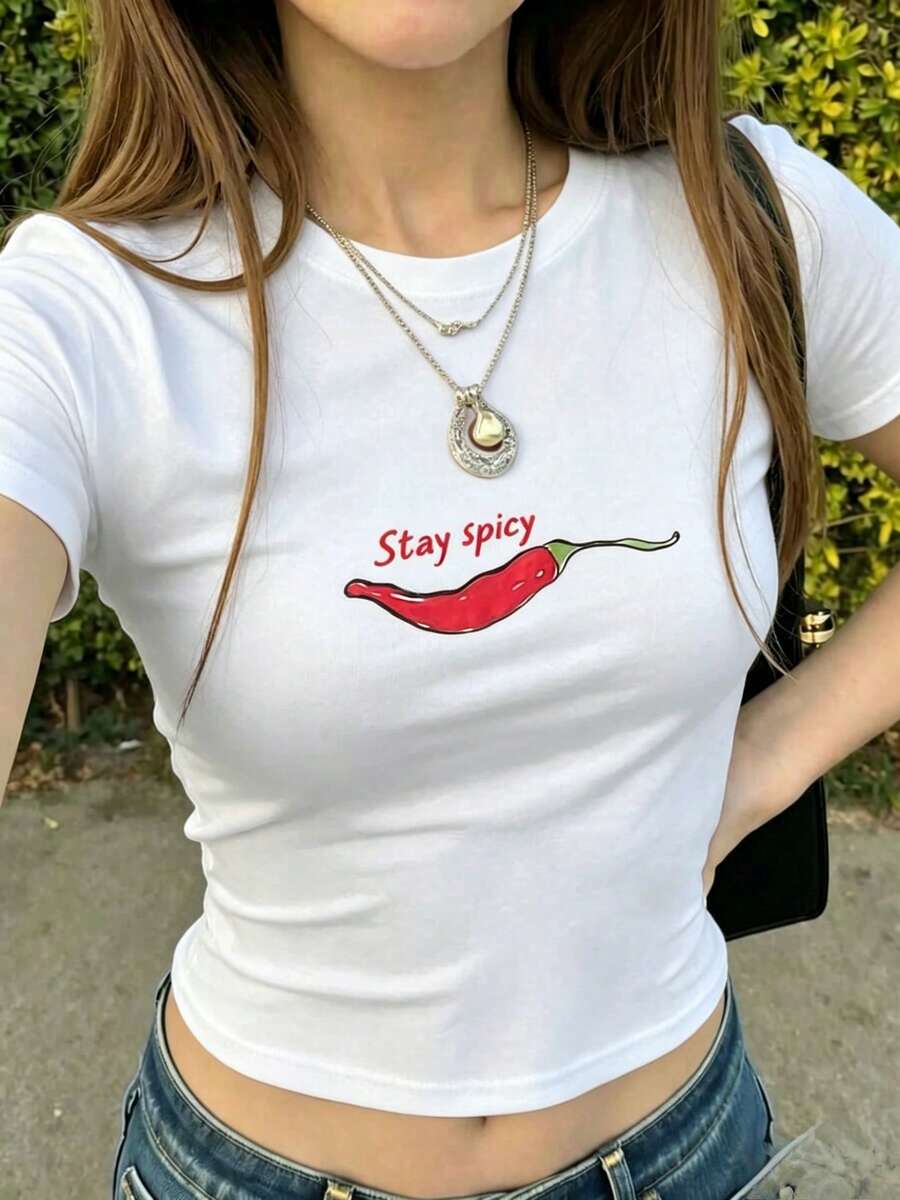 Fitted Cropped T-Shirt With Round Neck And Short Sleeves, Y2K Style, Youthful Blouse That Shows Off The Waist, Basic Sexy Look Ideal For Summer And Everyday Casual Wear MBMC - 白色 - 查看 1