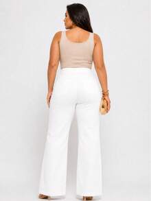 Women's Wide Leg Plus Size Pants, Chocolate Brown - 白色 - 查看 3