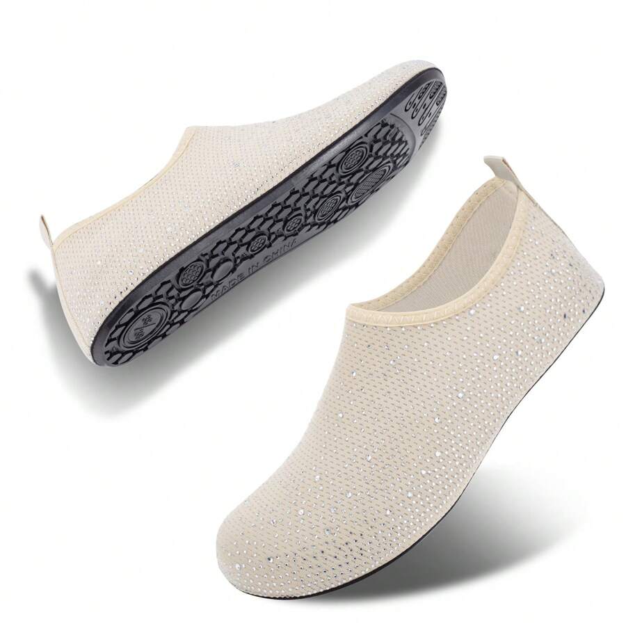 aikwd Unisex Rhinestone Waterproof Shoes, Shiny Non-Slip Water Socks, Quick-Dry Barefoot Swimming Shoes, Suitable For Beach, Yoga, Pool And Outdoor Activities