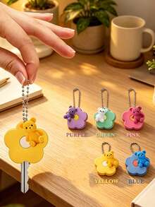 Cute Floral Silicone Key Cover - Vibrant Contrast Design, Comes With Silver Bead Chain (Self-Assembly Required), Detachable, Keychain Protector For Home Security, Key Ring Accessory | Fun Accessory | Silicone Keychain, Decorative Key ID Tag, Key Cap Set, Door Lock, Suitable For Women, Small Gift For Sisters, Lovers, Friends - Multicolor - View 13