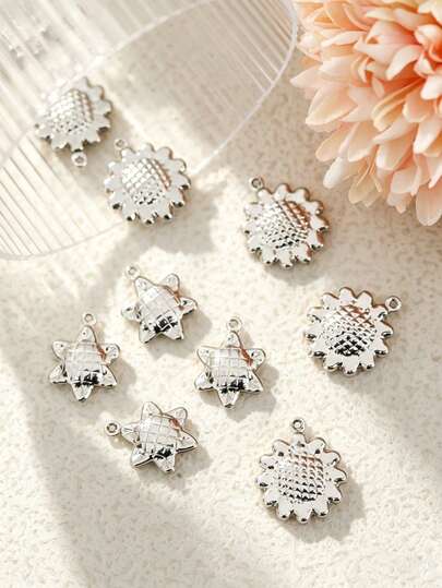 Bộ 15/20 chiếc mặt dây chuyền hình hoa và sao bằng thép không gỉ màu bạc sáng bóng đơn giản - Mặt dây chuyền trang sức tự làm thời trang.