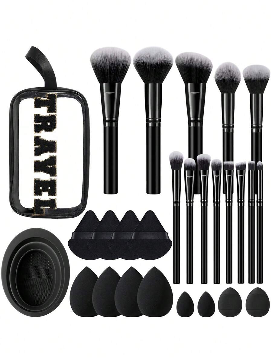 Bộ dụng cụ trang điểm 27 món bao gồm: Bộ 13 cọ trang điểm + 4 bông mút trang điểm + 4 bông phấn tam giác + 2 bông phấn nền mini + 2 bông mút trang điểm mini + 1 dụng cụ vệ sinh cọ trang điểm + 1 túi đựng mỹ phẩm và đồ dùng cá nhân đa năng có khóa kéo chống thấm nước - Nhiều màu - Xem 1