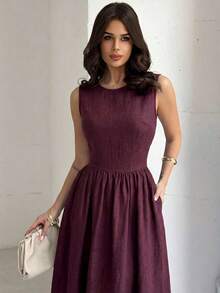 xheFirerie Vestido largo estilo línea A con recogido en la cintura en color azul, adecuado para el Día de San Valentín, conciertos, actuaciones, citas, fiestas, temporada de bodas, sexy, elegante, diario, vuelta al colegio, vacaciones, playa, románticoxhe - Rosa Roja - Ver 6
