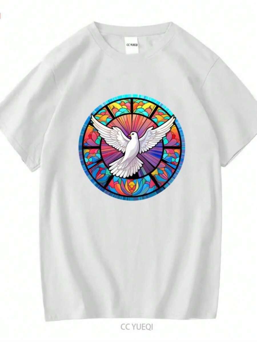 Women's Blouses Holy Spirit Dove Praise Jesus In Stained Glass T Shirt Size S 5XL Long Or Short Sleeves Vintage Washed Fashion Homme Soft - 白色 - 查看 1