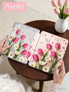 Ayotu 郁金香和雏菊平板电脑保护套，适用于 iPad Air 8 (M4) 2026 (11/13 英寸)、Air 11 英寸 M3 2025/M2 2024、Air 第五代 2022、(A16) 11 英寸第十一代 2025、Galaxy Tab、Kindle Paperwhite 第十二代 2024。透明背板，时尚图案保护套，支持自动休眠/唤醒功能，气囊保护，适合作为礼物和办公用品。 - 彩色 - 查看 3