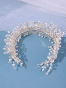 1pc Bridal Braided Headband With Rhinestones, Wedding Dress Hair Accessory - Silver - View 3