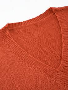 Plus Size Women Plus Size Pullover Sweater, Casual Comfortable V-Neck Sleeveless Knit Top - Orange Red - View 9