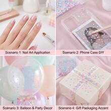 Lentejuelas cortadas con láser brillantes, piezas de confeti decorativas que incluyen estrellas, corazones huecos, conejos, copos de nieve, letras y conchas; adecuadas para manualidades DIY y para rellenar globos para fiestas, bodas y cumpleaños - Multicolor - Ver 5