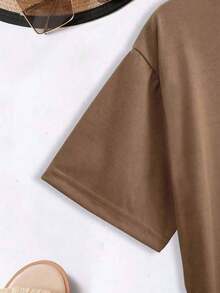 Women's Oversized Brown Summer 2026 T-Shirt With Leopard Print Bow And Red Cherries, Animal Print Bow And Cherry Design, Flirty Style To Pair With Leggings Or Skinny Jeans - YH549-棕色 - 查看 6