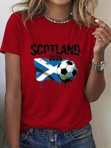 Modern Minimalist T-Shirt. Women's Printed Crew Neck T-Shirt, US-Mexico Clothing Collection. Fashionable Women's Crew Neck Printed T-Shirt With Scotland Football Team Print. A Striking And Versatile Wardrobe Essential. Football Fan Apparel, Cheerleading Clothing. New Sleeves - [紅色的] - 查看 6