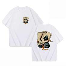 Camiseta más vendida de 2026: Camiseta de hombre holgada, creativa, de manga corta y cuello redondo con estampado de póker y dados, ideal para deportes de verano. - Blanco - Ver 5