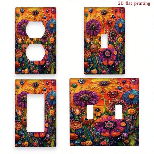 1 pieza Cubierta de placa de pared con flores de colores y cuentas, protector decorativo de enchufe con ribete de perlas, panel decorativo plano 2D, se ajusta a interruptores y enchufes universales, fácil instalación, decoración de pared para dormitorio y cocina