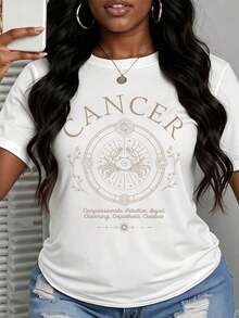 Cancer Zodiac Sign T Shirt Compassionate Intuitive Loyal Charming Empathetic Creative Astrology Design Women's Casual Top-Vintage Street Style Unisex Loose Cotton Short Sleeve Crew Neck T-Shirt100%Cotton - 白色 - 查看 3