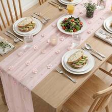 kumozawa 3.05m Pink Flower & Pearl Transparent Table Runner, Suitable For Seasonal Dining, Weddings, Birthday Parties, Bridal Showers, And Home Party Decor - pink 1pc - View 3