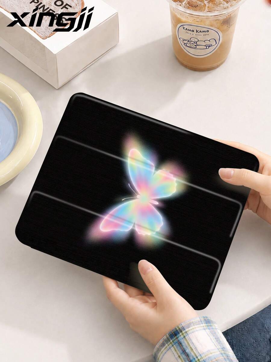 1pc Dreamy Thermochromic Butterfly Pattern Tablet Protective Case, Compatible With IPad 10.2" 10th/ (A16) 11" 11th 2025, Pro 11" 2021/2020, Galaxy Tab A8 10.5" 2022, Built-In Pencil Slot, Anti-Drop, Tablet Stand, Auto Sleep/Wake, Best Gift For Family And Friends - Multicolor - View 1