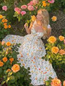 MOD Vestido de verano con estampado floral y tirantes anudados para mujeres, vestido largo con estampado floral para primavera, vestido de vacaciones, vestido de fiesta, atuendos de campo, ropa de playa de vacaciones, vestido bohemio para mujeres, atuendos de cumpleaños para mujeres, vestido de primavera y verano, atuendos para brunch - Multicolor 3 - Ver 11