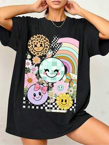 Divertido diseño a cuadros con cara sonriente y margarita Flo-2, transpirable y cómodo. - Negro 3 - Ver 9