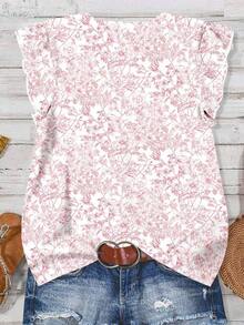 Camisa casual con estampado floral geométrico para mujer, diseño minimalista adecuado para el verano y principios del otoño - Multicolor 2 - Ver 2