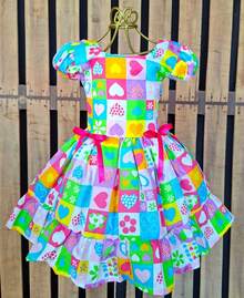 Vestido Infantil Festa Junina Caipira São João Xadrez Laço Quadrilha Dança Escola Quermesse Arraiá Nordeste Fantasia Rainha Da Pipoca Menina Festividade Babado Juvenil Festa Julina Típica - Azul bebê - Visão 5