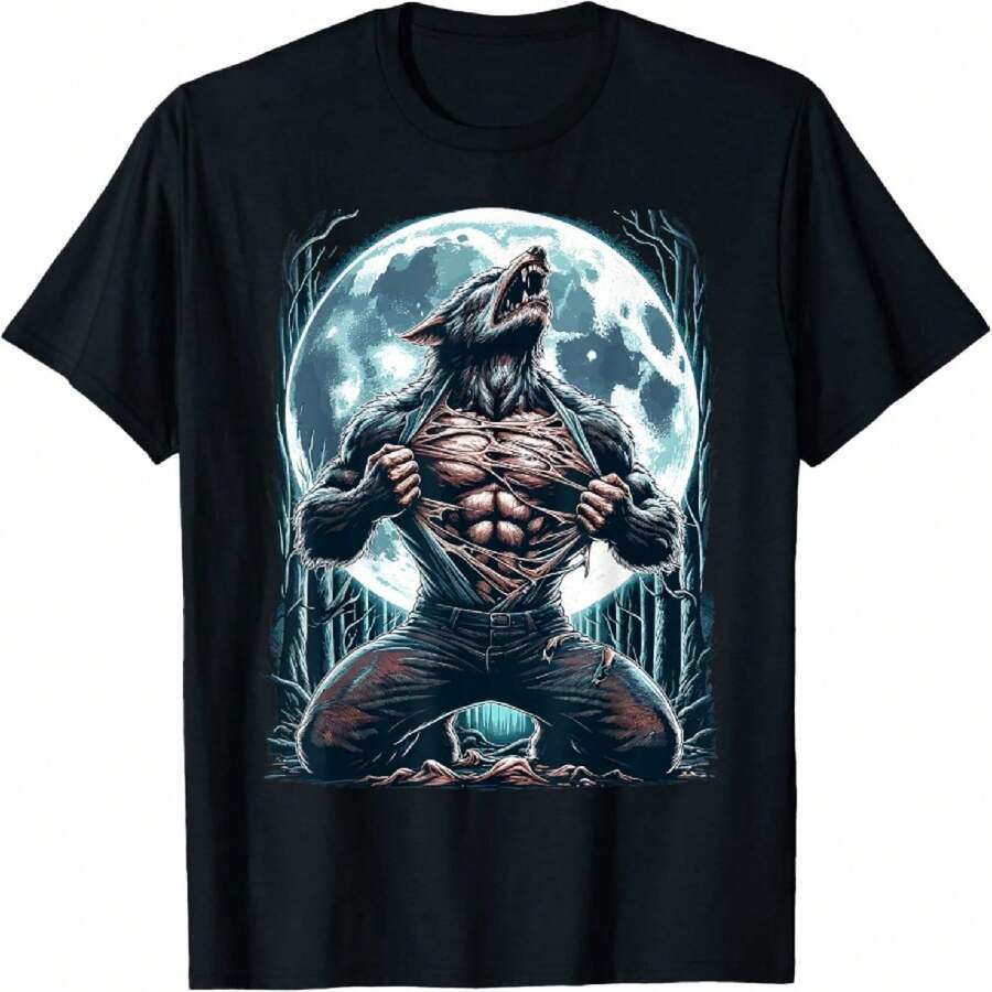Werewolf Tearing Shirt Meme Ripping Alpha Tear Wolf Fullmoon T-Shirt - Black - View 1