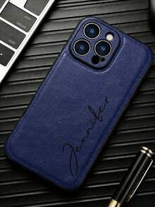 個性化手機殼 適用於 iPhone 17 16 15 14 13 12 11 Pro Max 17 Air 16 15 14 Plus 及 Galaxy S25 S24 S23 S22 Ultra Plus，可自訂姓名或字母，3D 雕刻金屬字母與熱壓工藝，奢華商務 PU 皮革背蓋，情人節、生日、節日送給親友的完美禮物 - 藍色 - 查看 6