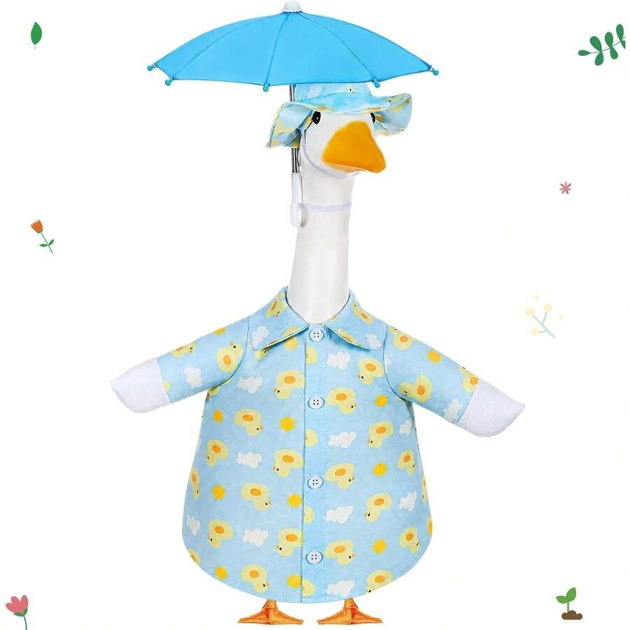 Solchen 門廊鵝裝飾套裝附雨傘,適合草坪門廊鵝服裝,粉色花卉洋裝,春/夏戶外庭院草坪裝飾(Cloudy Duck,23 英吋) - A - 查看 1