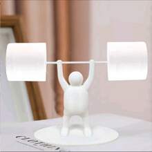 Ein lustiger und origineller Toilettenpapierhalter mit Gewichtheber-Motiv: Hergestellt aus einem einzigartigen 3D-gedruckten Kunststoff, steht er von alleine auf dem Toilettentank und eignet sich perfekt zur Dekoration von Bad und Küche. - Einheitsgröße - Übersicht 4