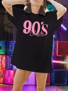 UNIQUEONE Conjuntos Oversized Estilo Años 90 para Mujer, Camisetas Vintage de Música de los 90, Camiseta con Gráficos Country, Camiseta para Fiesta Disco, Tops Casuales - Negro - Ver 6